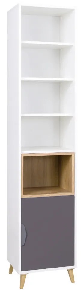 Regál Juna 4 (biela + grafit + sivá + dub lefkas). Akcia -20%. Vlastná spoľahlivá doprava až k Vám domov. 1087400