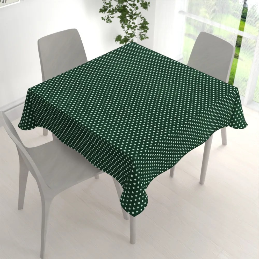Biante Bavlnený štvorcový obrus Sandra SA-350 Biele hviezdičky na tmavo zelenom 70x70 cm