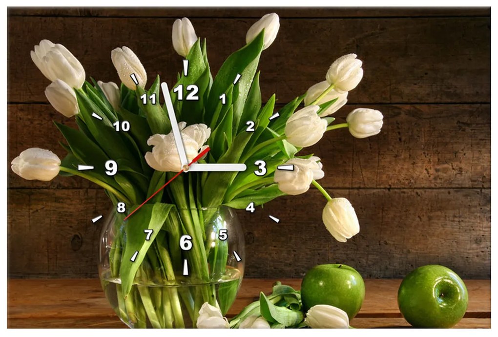 Gario Obraz s hodinami Očarujúce biele tulipány Rozmery: 100 x 40 cm
