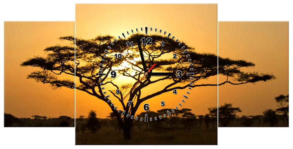 Gario Obraz s hodinami Akácia v Serengeti - 3 dielny Rozmery: 90 x 30 cm