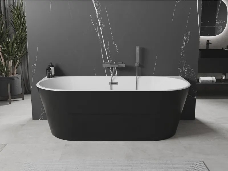Mexen Oval, voľne stojaca nástenná vaňa 180 x 80 cm, biela-čierna, grafitový prepad, 52671808075-66