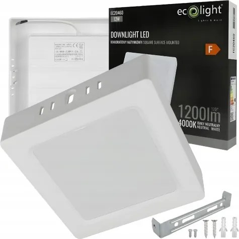 LED stropné svietidlo 12W 1200lm prisadené štvorcové svietidlo 4000K