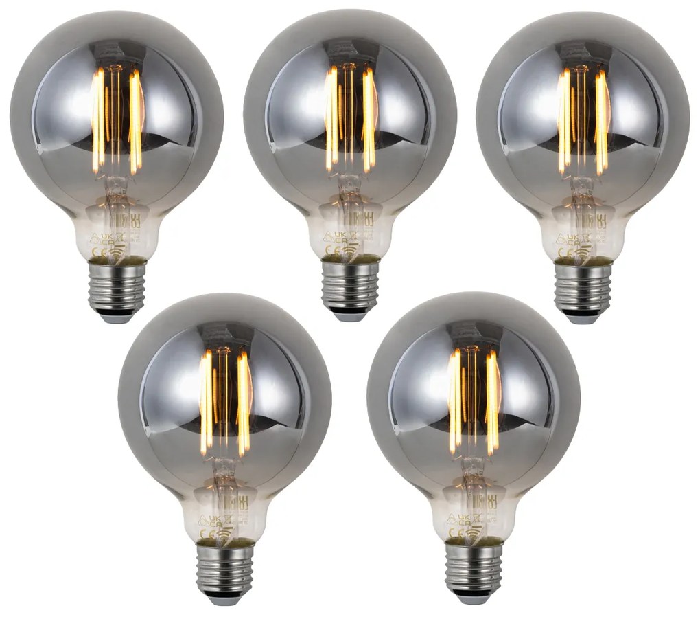 Sada 5 ks Inteligentné stmievateľné LED žiarovky E27 G95 dymové 4,9 W 150 lm 1800 K