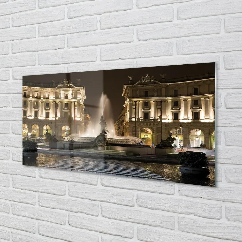 Sklenený obraz Rome Fountain Square v noci 125x50 cm