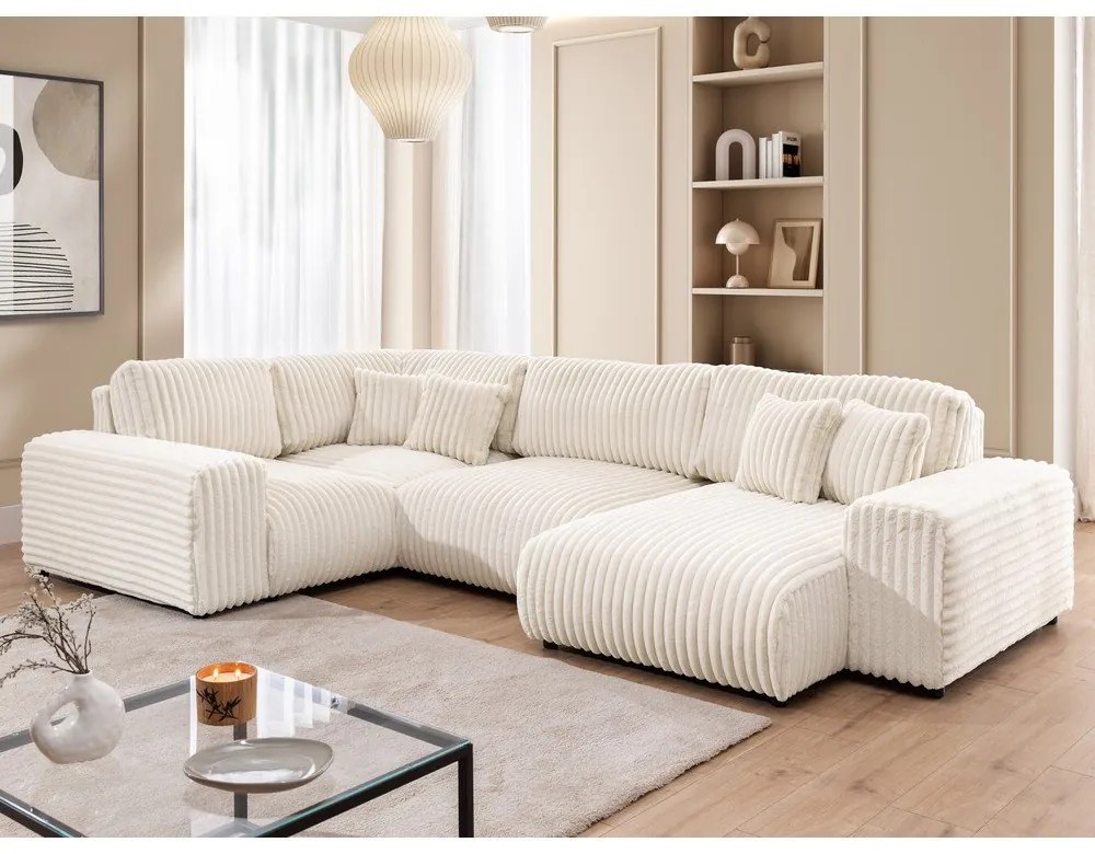 Krémová menčestrová rohová pohovka (ľavý roh/do tvaru "U") Justin – Ropez