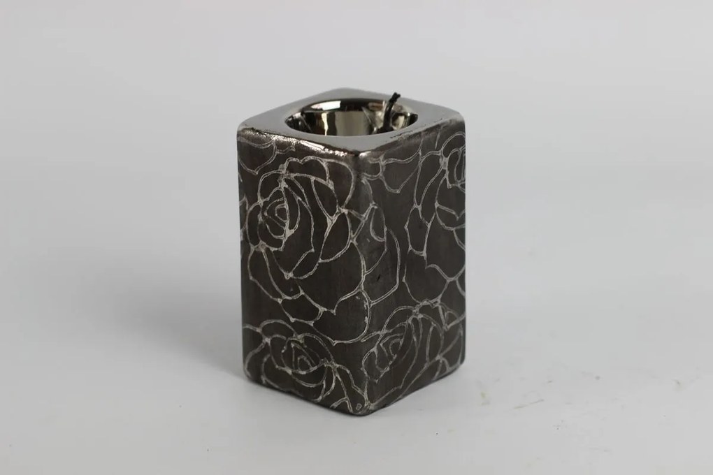 Sivý keramický svietnik na čajovú sviečku 10cm