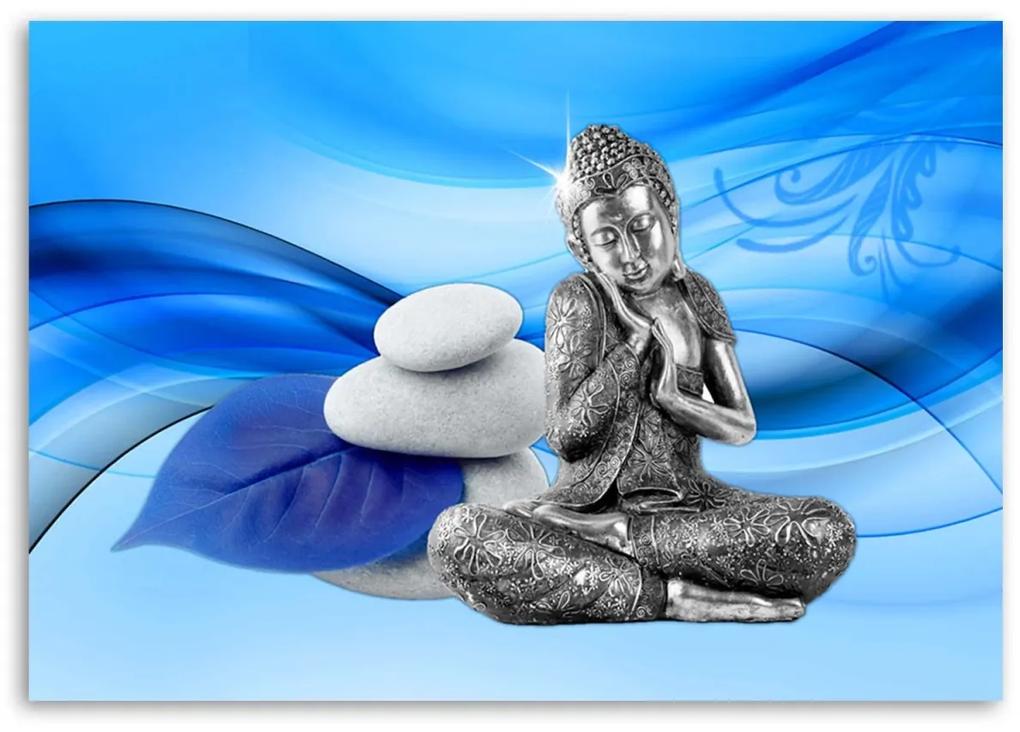 Obraz na plátně Buddha Stone modré pozadí - 100x70 cm
