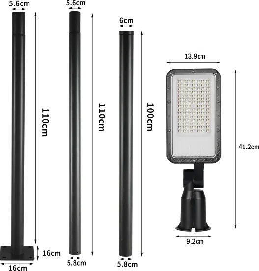 BRILAGI -LED Vonkajšie svietidlo so stĺpom a káblom 3 m URBANLIGHT LED/50W/230V čierna IP65