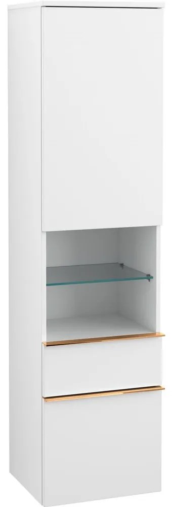 VILLEROY &amp; BOCH Venticello závesná vysoká skrinka, 1 dvierka + 1 priehradka + 2 zásuvky, pánty vpravo, 404 x 372 x 1546 mm, White Matt, A95215MS