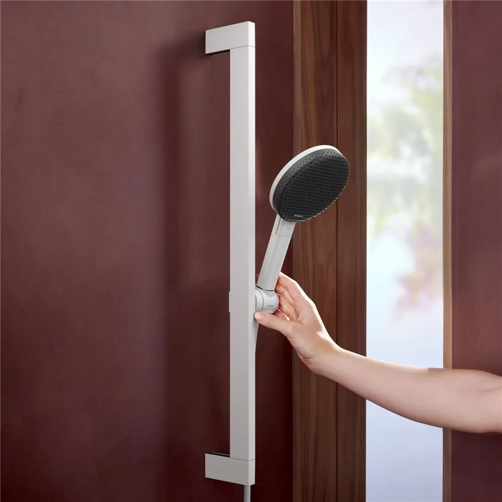 HANSGROHE Raindance Alive Select S sprchová súprava, ručná sprcha 3jet EcoSmart priemer 125 mm, 65 cm sprchová tyč Unica E Puro, jazdec Easy Slide a sprchová hadica 160 cm, matná biela, 24600700