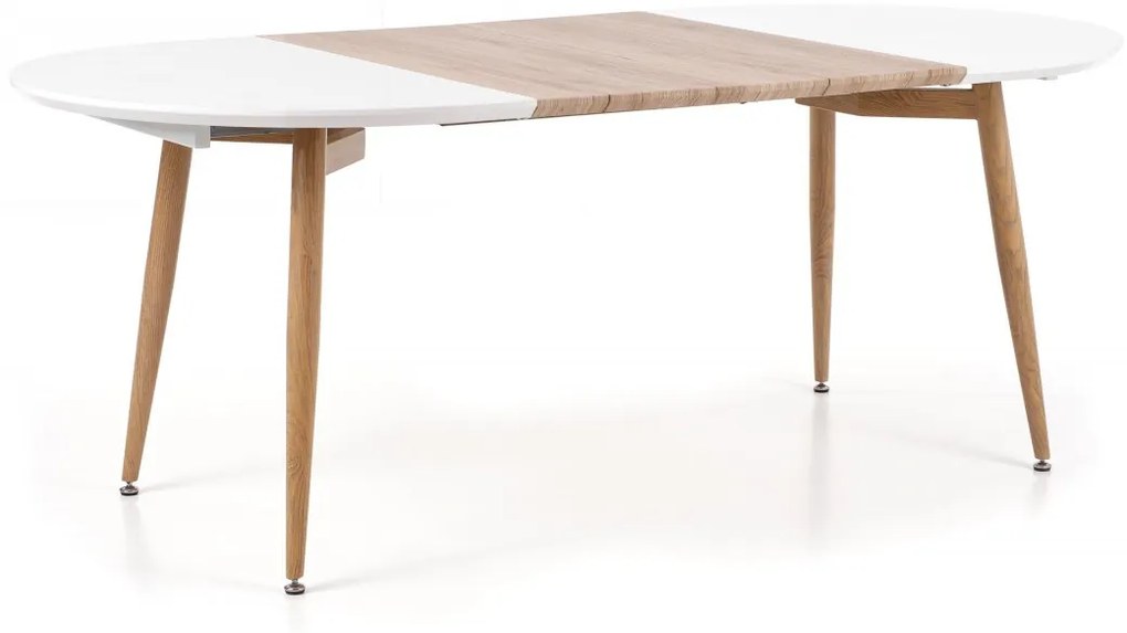 Oválny rozkladací jedálenský stôl Edward 120/200 cm biely/dub San remo