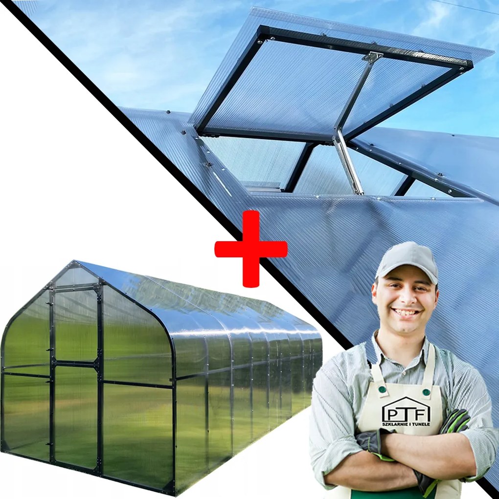 Skleník Polykarbonátový Tunel 15M2 250X600 Ptf Poľsko Antracit Grafit Okno
