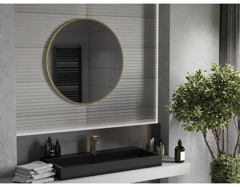 Mexen Loft, okrúhle kúpeľňové zrkadlo 85 cm, farba rámu zlatá lesklá, 9850-085-085-000-50