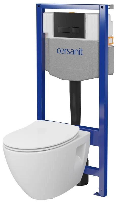Cersanit Moduo, System50 MECH podomietkový rám + závesná wc misa Moduo Plus CleanOn + čierne tlačidlo MOVI II, S701-766
