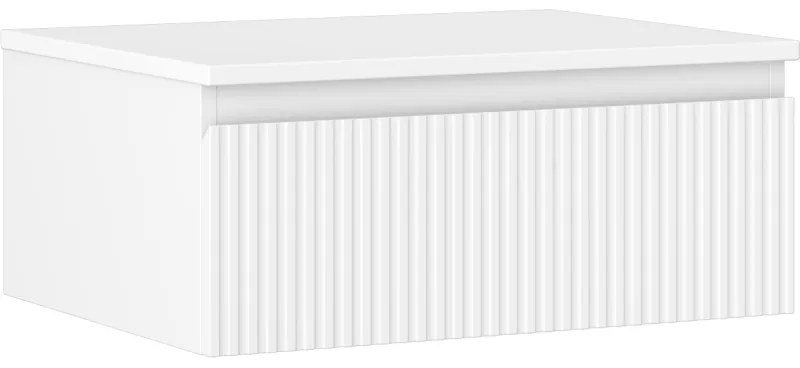 Mexen Rivel, kúpeľňová skrinka 60 cm s pracovnou doskou, 1 zásuvka, drážkovaná, biela matná, 91A20-06023-1-BFC01