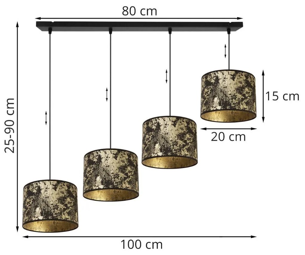 Závesné svietidlo Werona 2, 4x čierne/zlaté textilné tienidlo, o, g