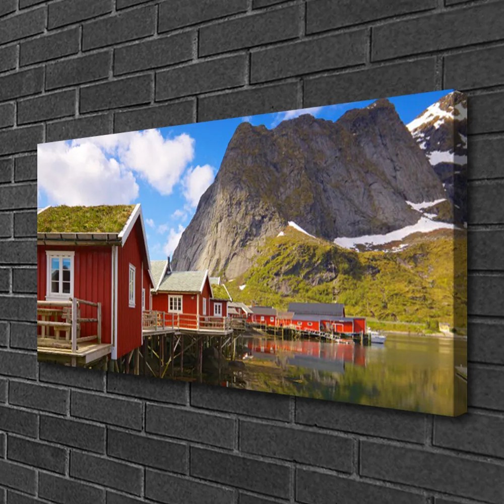 Obraz Canvas Domy jazero hory príroda 140x70 cm