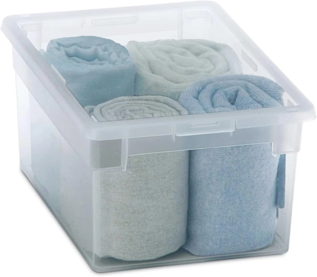 Úložný box s vekom, transparentný, na posteľnú bielizeň TERRY 52l - 38 x 52 x 31 cm