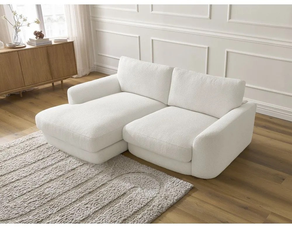 Biela rohová pohovka z textílie buklé (ľavý roh/s leňoškou) Leonore – Bobochic Paris