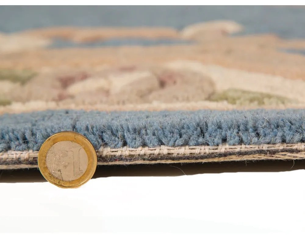 Modrý vlnený behúň Flair Rugs Aubusson, 67 × 210 cm