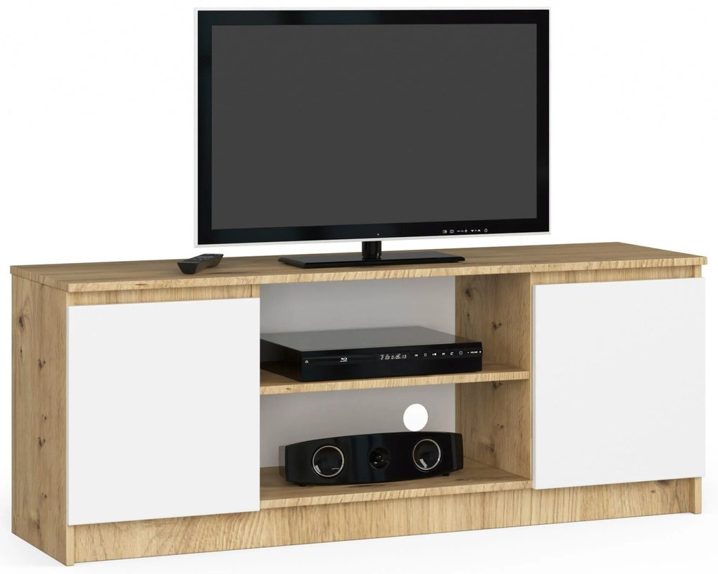 TV stolík Kenji (dub artisan + biela). Akcia -14%. Vlastná spoľahlivá doprava až k Vám domov. 1070722
