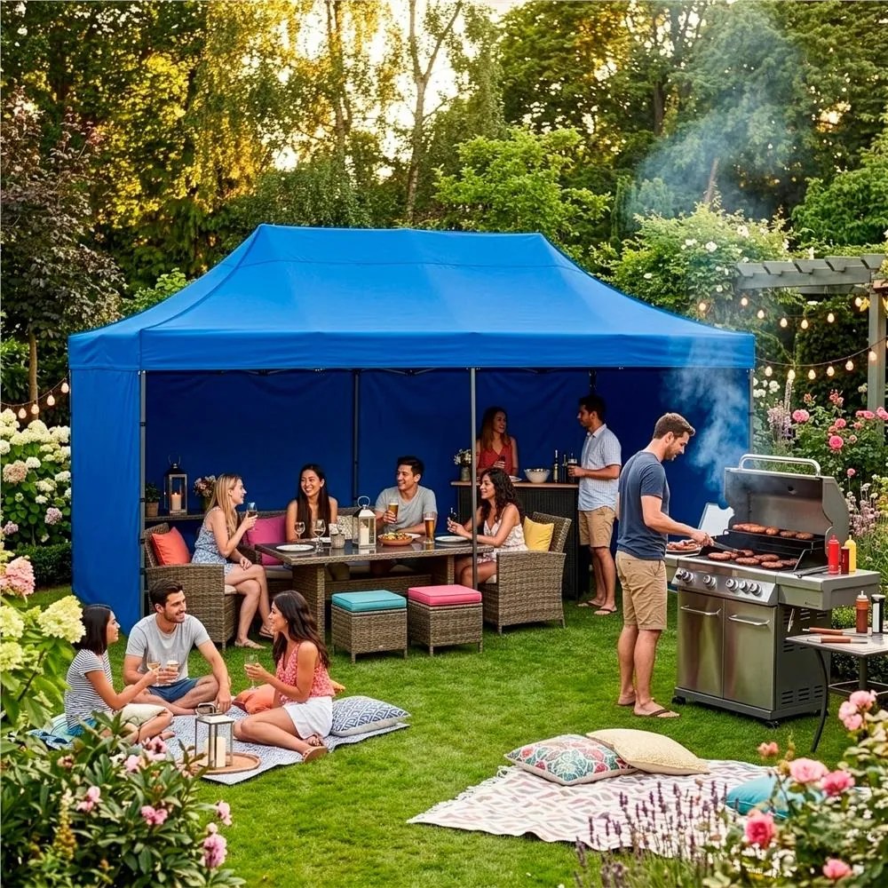 SPRINGOS Nožnicový záhradný stan 3×6 m – modrý, obchodný pavilón na podujatia GP0007