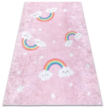 JUNIOR 52063.802 umývací koberec Dúha, mraky pre deti protišmykový - ružová Veľkosť: 160x220 cm