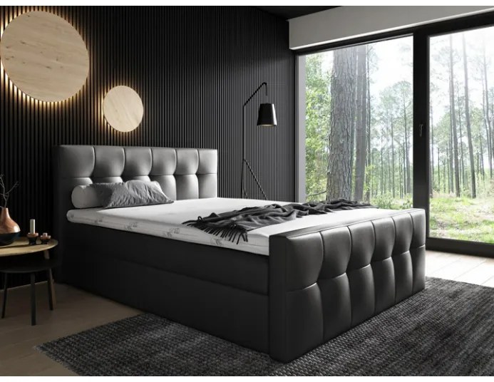 Čalúnená posteľ Maxim 200x200, čierna eko koža + TOPPER