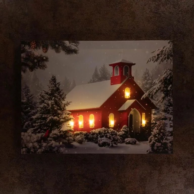 Nexos 74525 Nástenná maľba- Zasnežená kaplnka, 6 LED, 30 x 40 cm