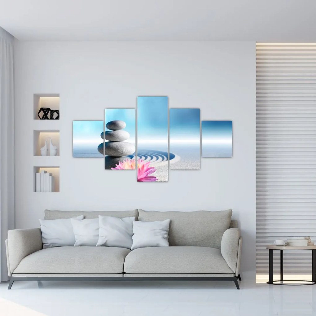 Obraz piesku, ľalie a spa kameňov (125x70 cm), 40 ďalších rozmerov