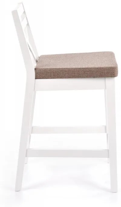 Barová stolička BORYS LOW – masív, látka, biela / hnedá