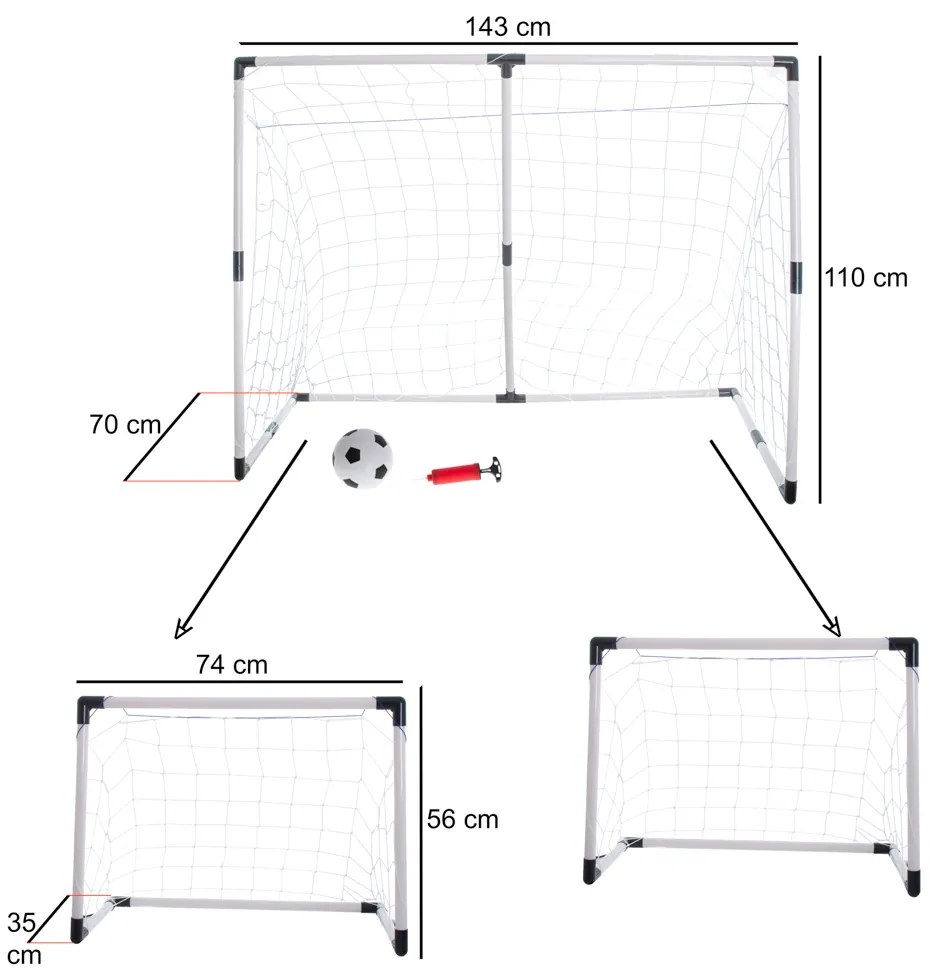 Detská futbalová bránka KIK 2v1, 143 x 110 x 70 cm