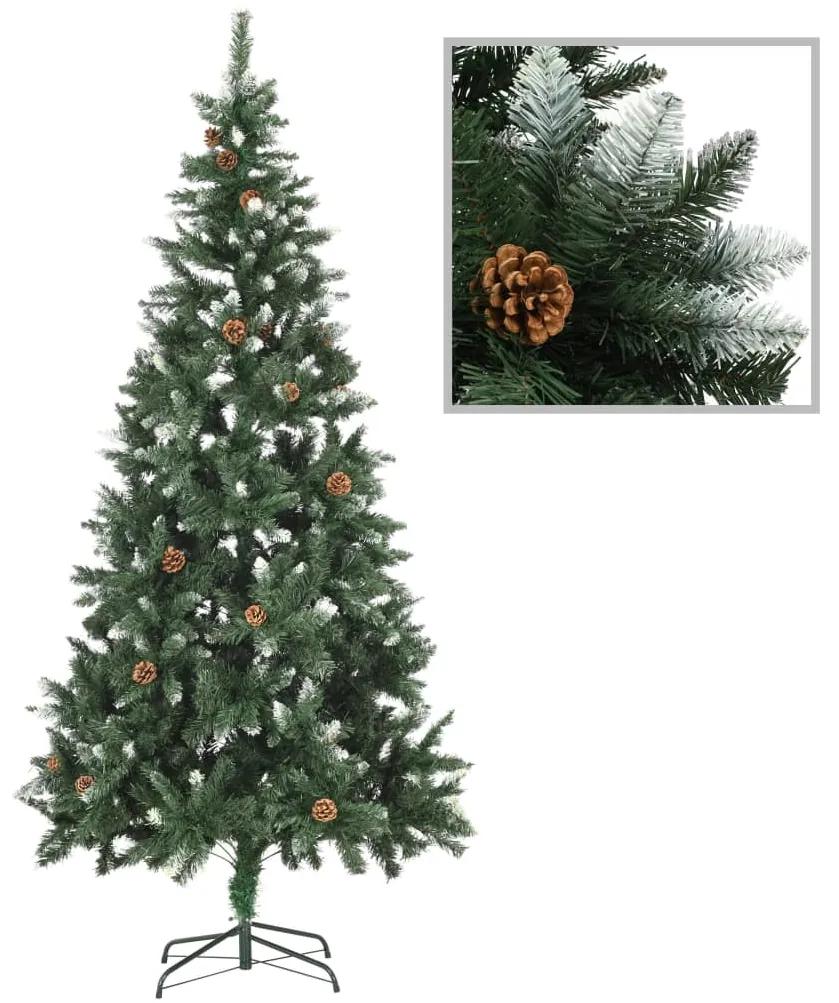 vidaXL Umelý vianočný stromček s borovicovými šiškami biele vetvičky 210 cm