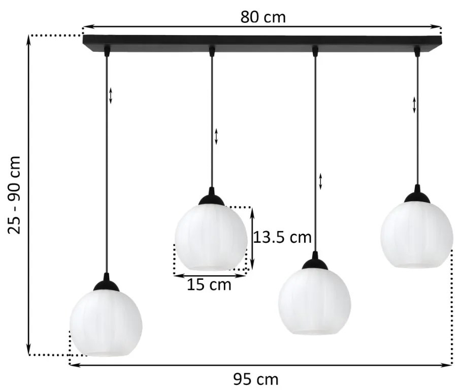 Závesné svietidlo Costa, 4x biele sklenené tienidlo, b