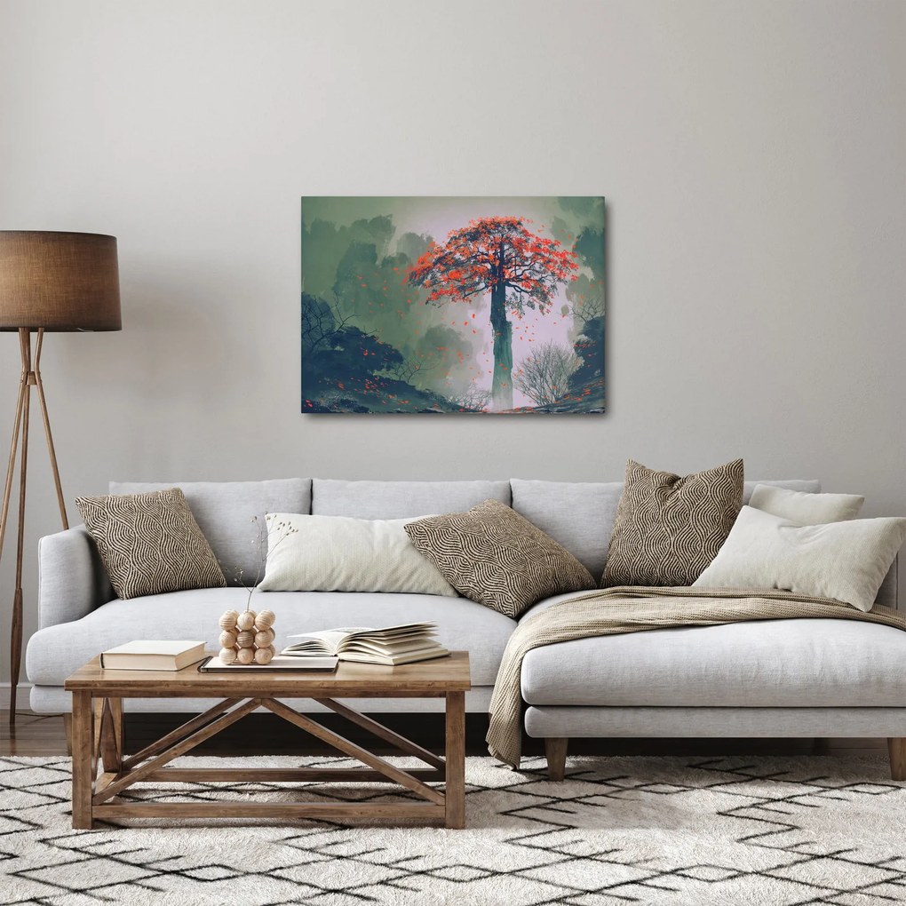 Obraz osamoteného červeného stromu (70x50 cm)