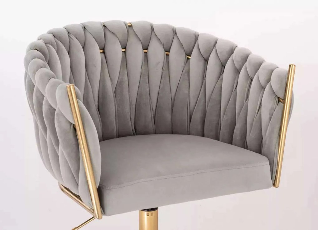 LuxuryForm DESIGN Barová stolička NORDEN VELUR na zlatom tanieri - svetlo šedá