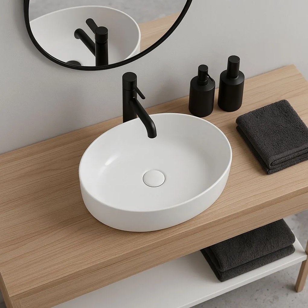 Erga Oval, umývadlo na dosku 550x400x140 mm, biela lesklá, ERG-V03-OVAL55-WH