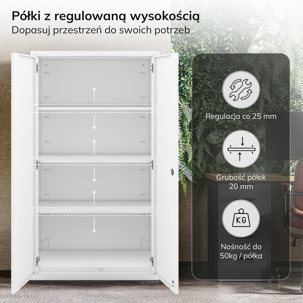 Modulárna kovová skriňa s policami na podstavci, biela, 1600x900x400 mm: MEGAN