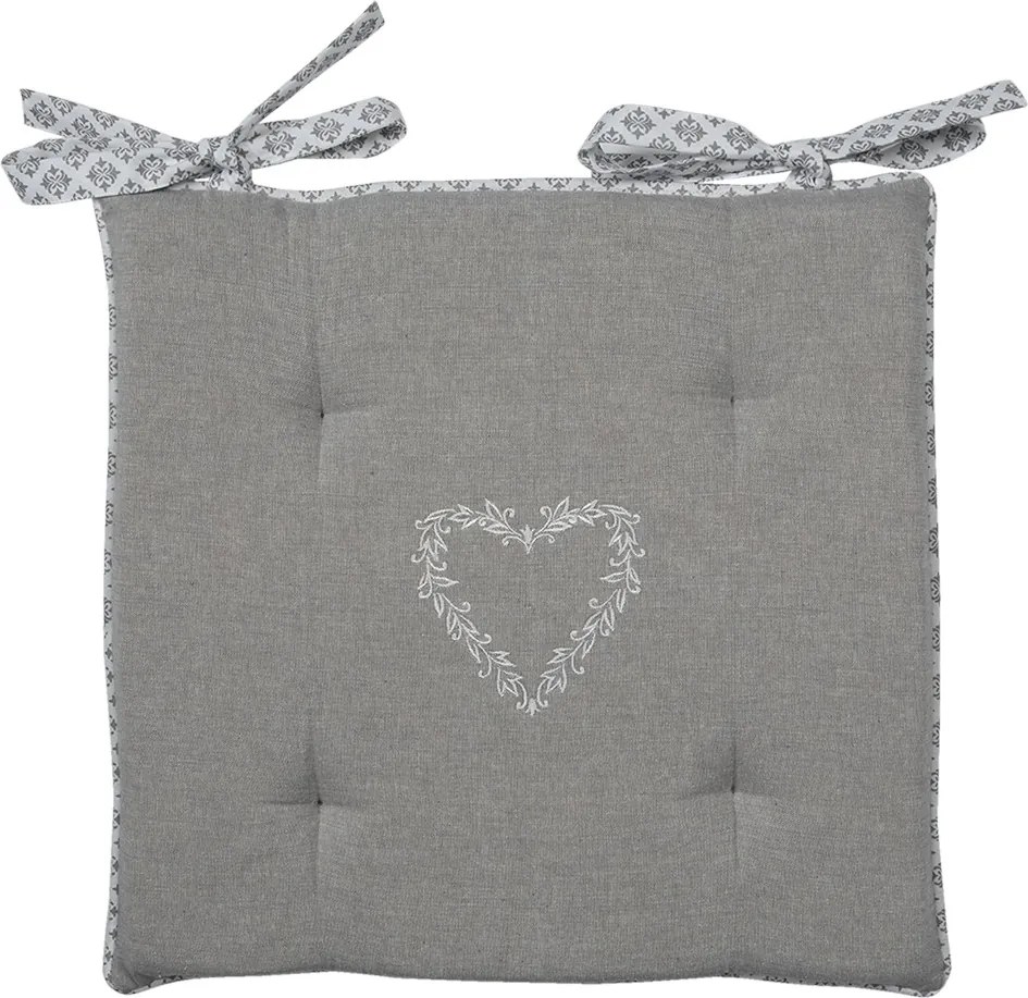 Šedý bavlnený podsedák s výplňou a srdiečkom Lovely Heart - 40*40*4 cm
