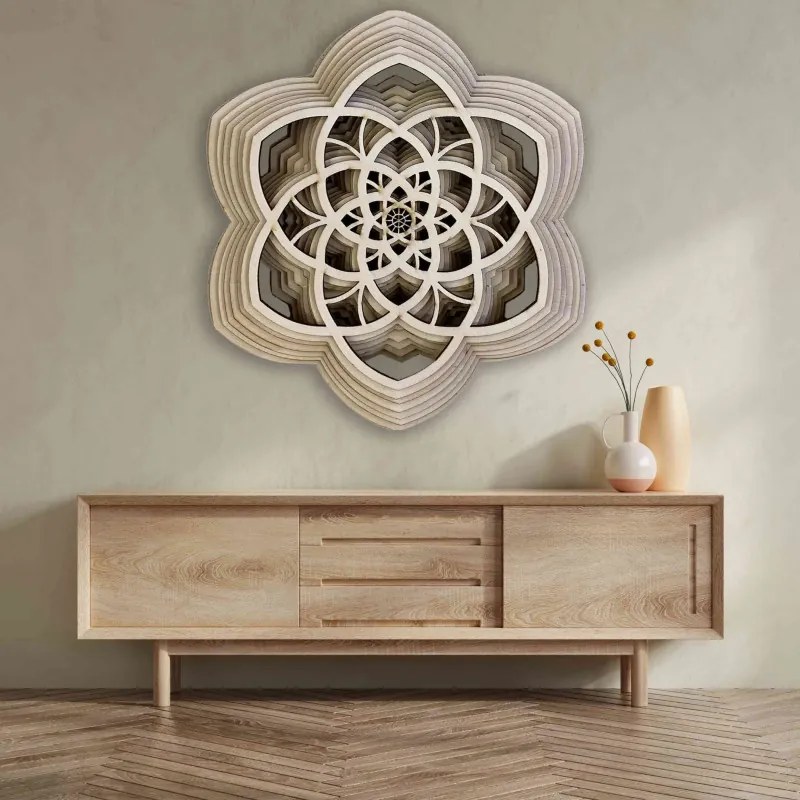 Vyrezávaná drevená 3D mandala na stenu | SENTOP PR0456