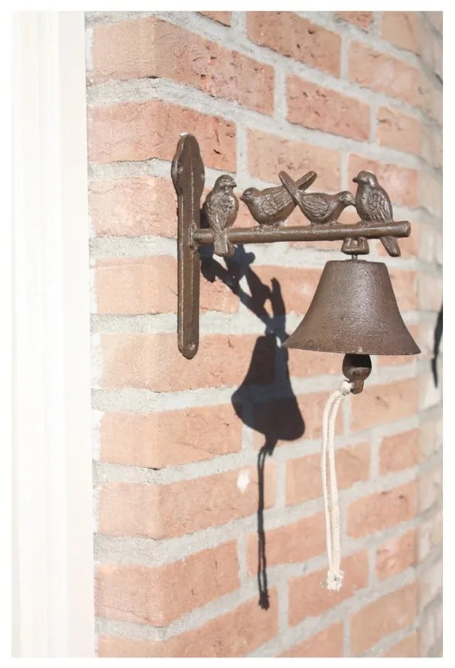Liatinový nástenný zvonček s dekoratívnymi vtáčikmi Esschert Design