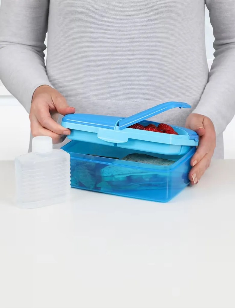 Box na desiatu/obed s priehradkami aj fľaštičkou, 1,5l - mix farieb Farba škatuliek SISTEMA: Modrá