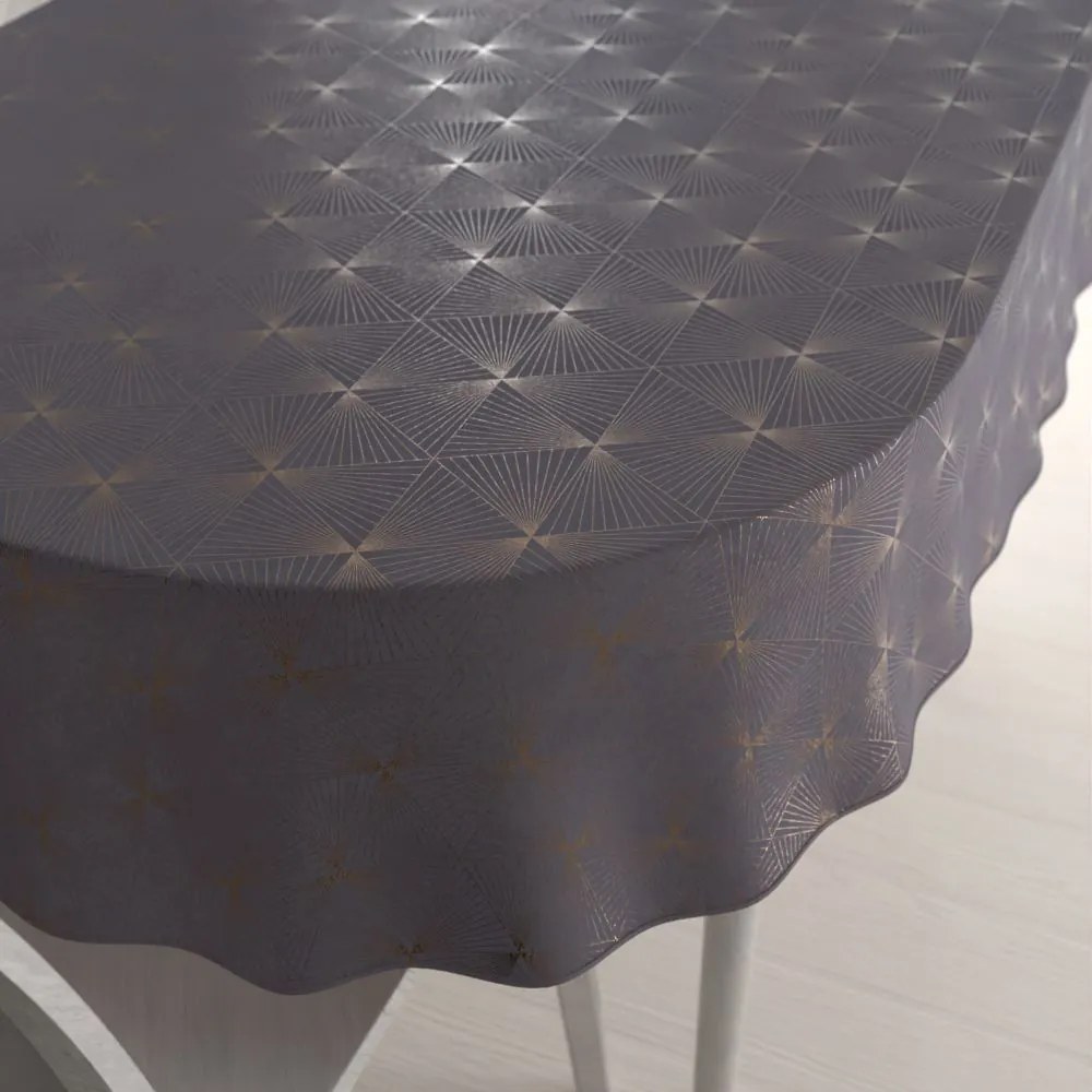 Biante Zamatový oválny obrus Isabela IBL-003 Rose Gold trojuholníky na sivom 120x140 cm