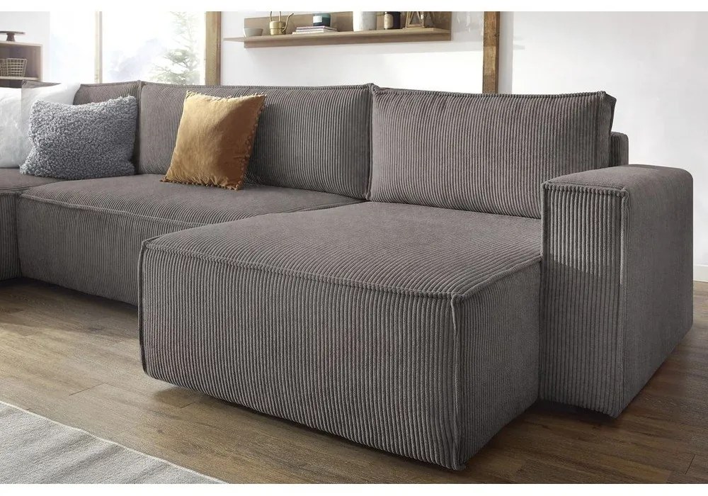 Tmavosivá menčestrová rozkladacia rohová pohovka do "U" Nihad – Bobochic Paris