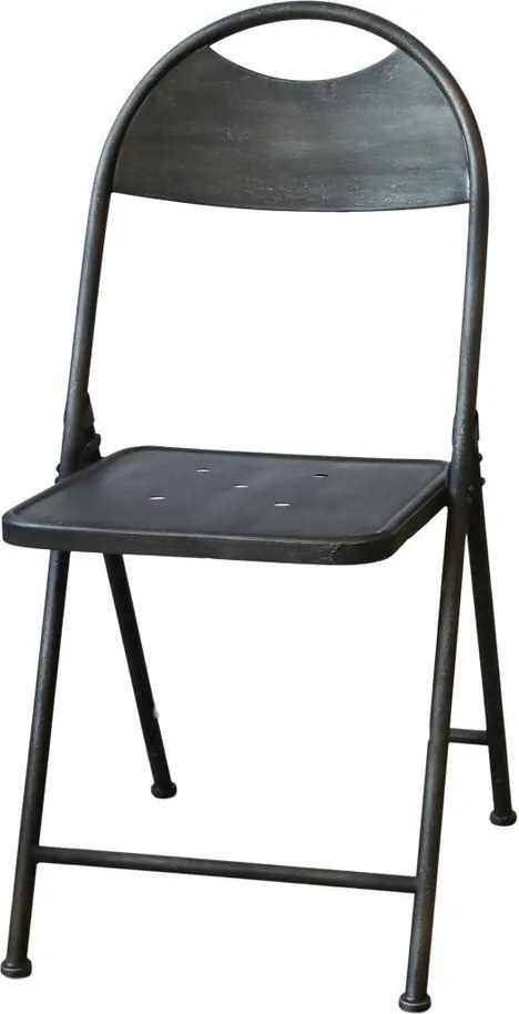 Čierna antik kovová skladacia stolička Factory Chair - 42*53*89 cm