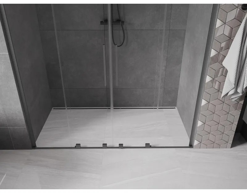Mexen Velar L Duo, posuvné sprchové dvere do otvoru 170 cm, 8mm číre sklo, brúsený grafit, 871-170-003-02-95