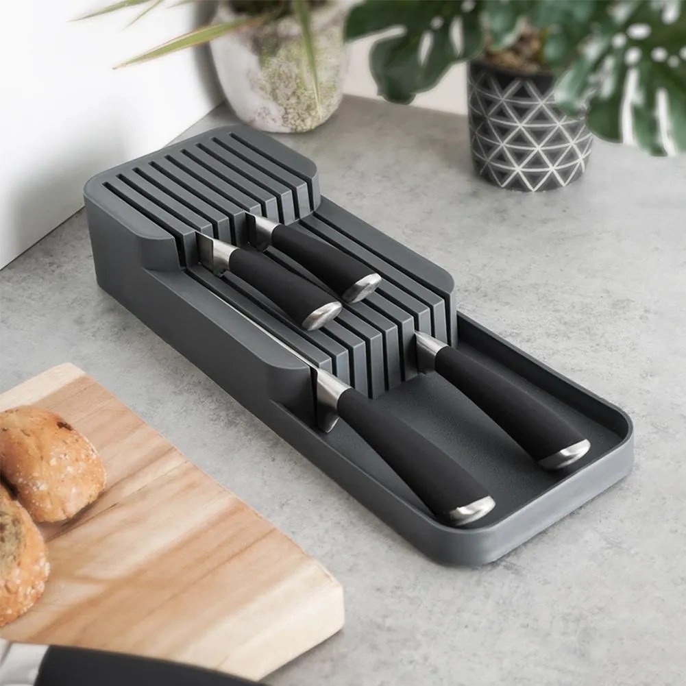 VILDE Organizér na nože, až na 18 nožov, plastový sivý - 39 x 14,5 x 7,5 cm