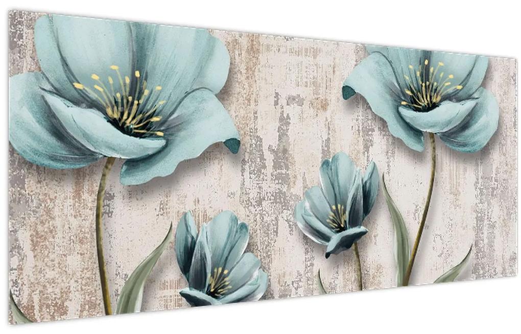 Obraz - Kvety na textúre (120x50 cm)
