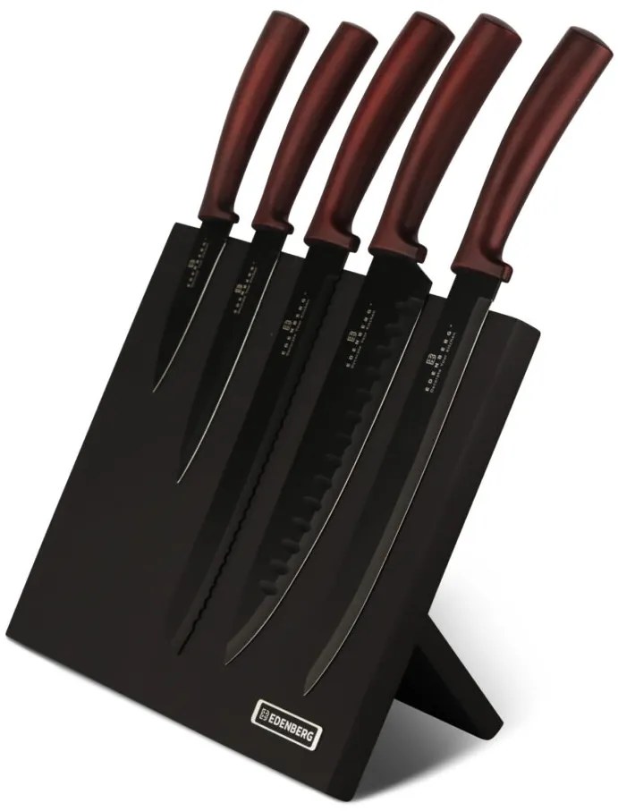 WELLHOX 6 dielna sada nožov s magnetickým stojanom s bordovou rukoväťou