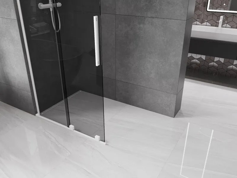 Mexen Velar L, posuvná sprchová zástena Walk-in 100 x 200 cm, 8mm šedé sklo, biela matná, 871-100-003-43-20
